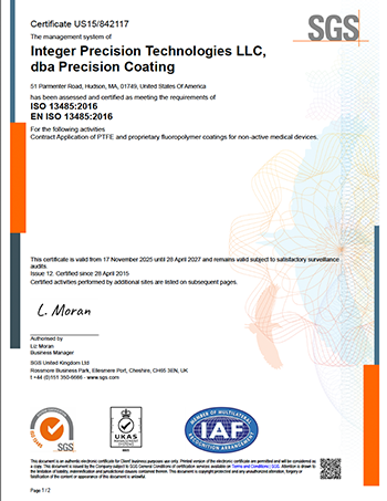Precision Coating - ISO 13485 Certified - Click for PDF